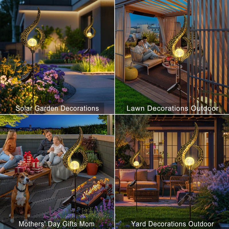 HOMEIMPRO Outdoor Garden Solar Lights Stake Waterproof, Mothers Day Gifts Mom, Crackle Glass Metal Flower LED Yard Art Ornaments Lights for Pathway, Lawn or Courtyard,Gardening Gifts Women (Bronze) - Image 3